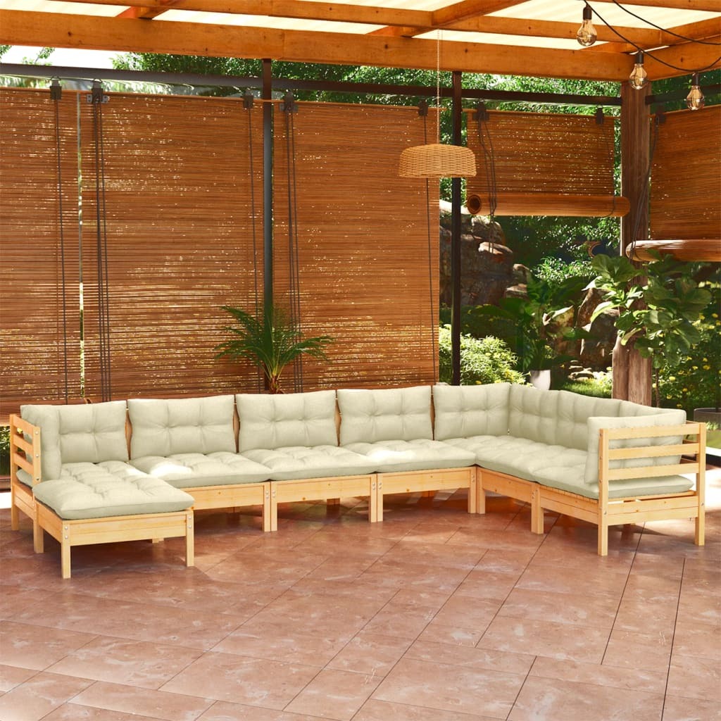 8 Piece Garden Lounge Set with Cushions Sofa Outdoor Solid Pinewood Cream