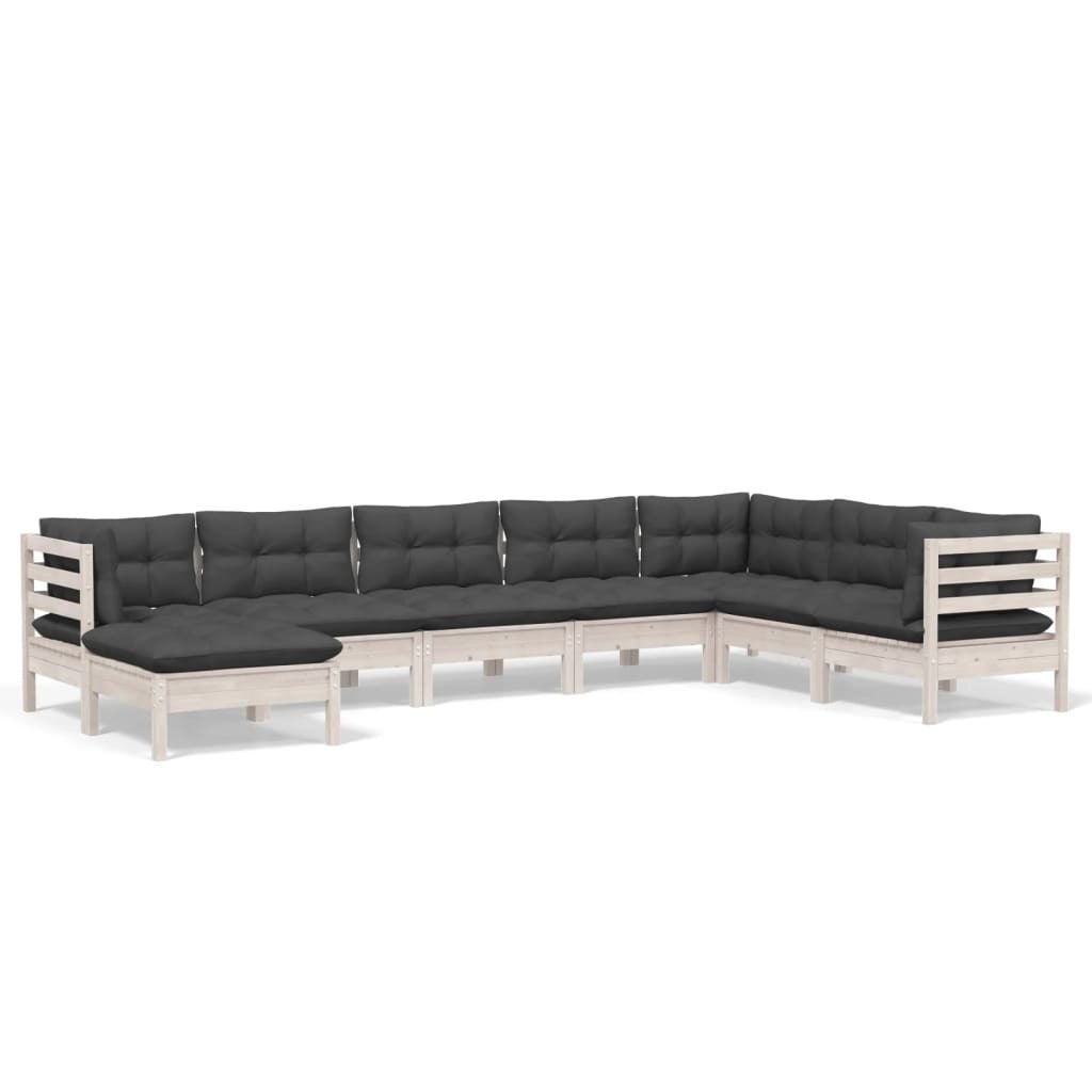 8 Piece Garden Lounge Set with Cushions Sofa Outdoor Solid Pinewood White