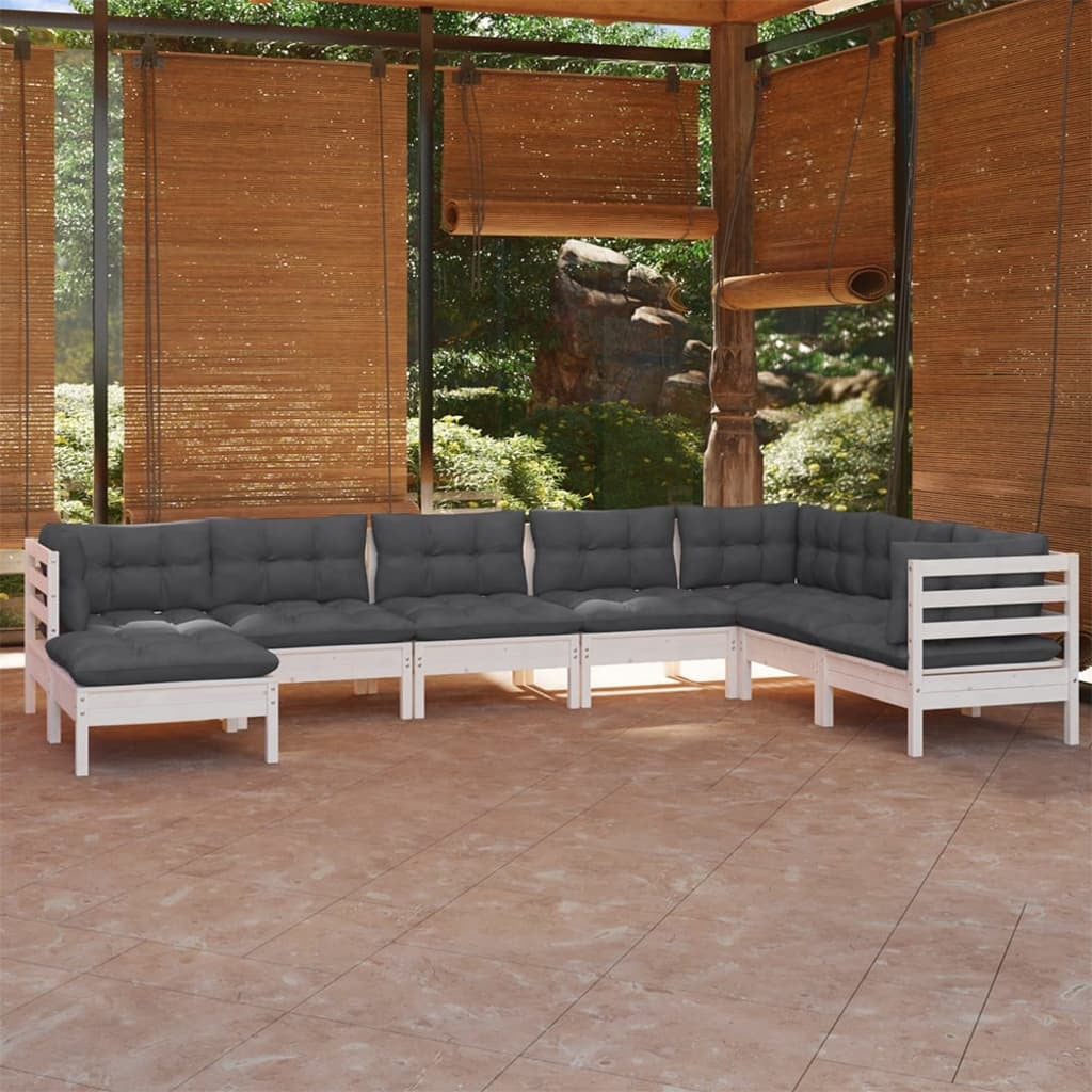 8 Piece Garden Lounge Set with Cushions Sofa Outdoor Solid Pinewood White