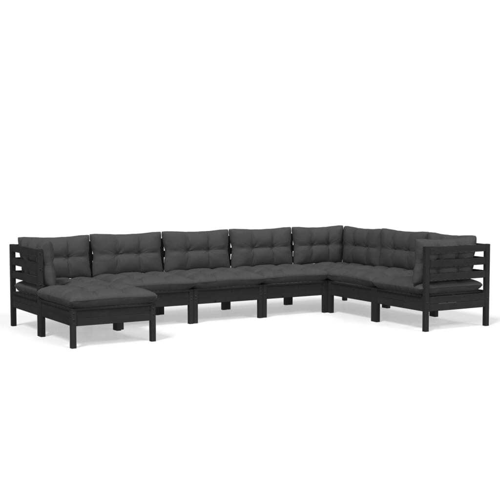 8 Piece Garden Lounge Set with Cushions Sofa Outdoor Solid Pinewood Black