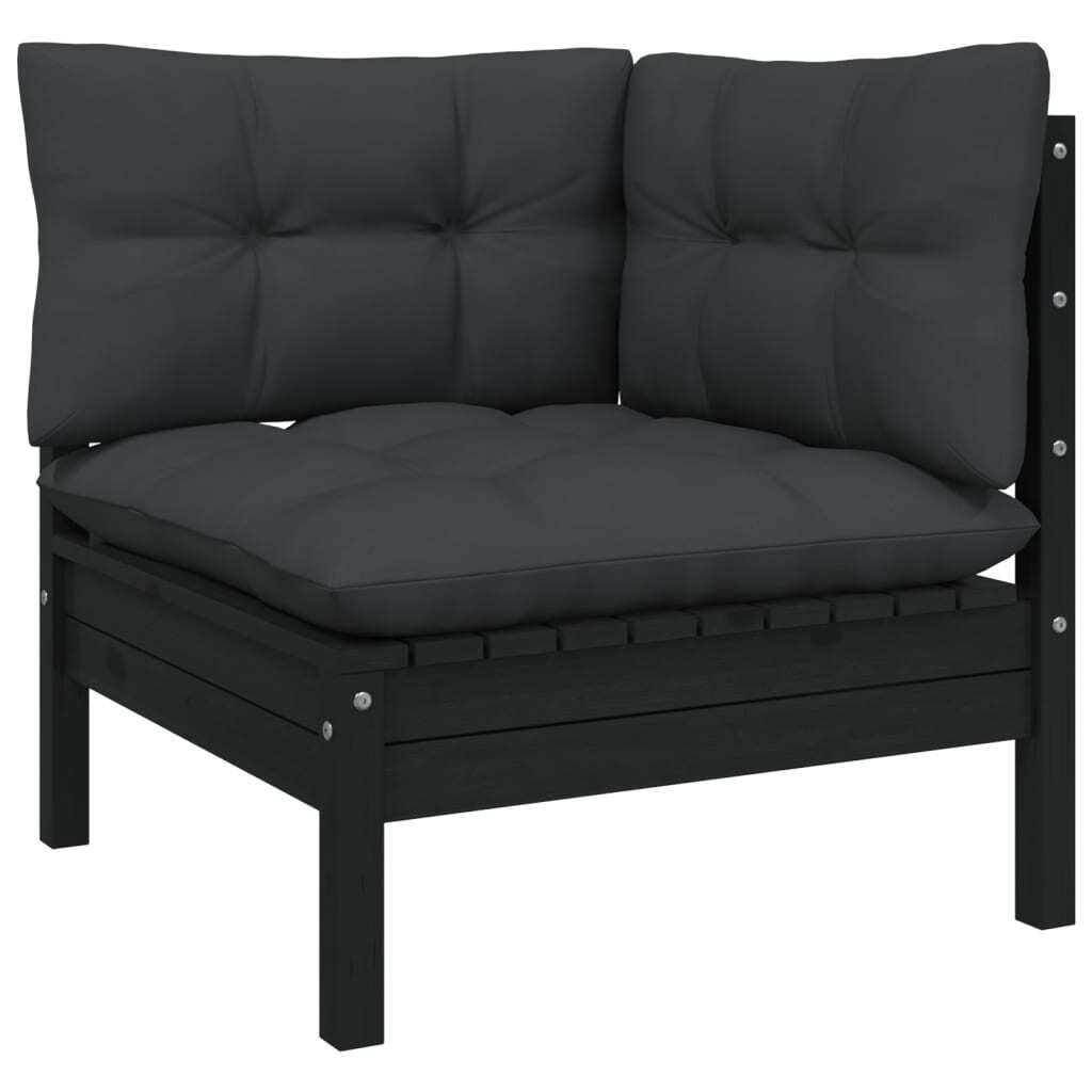 5 Piece Garden Lounge Set with Cushions Black Solid Pinewood
