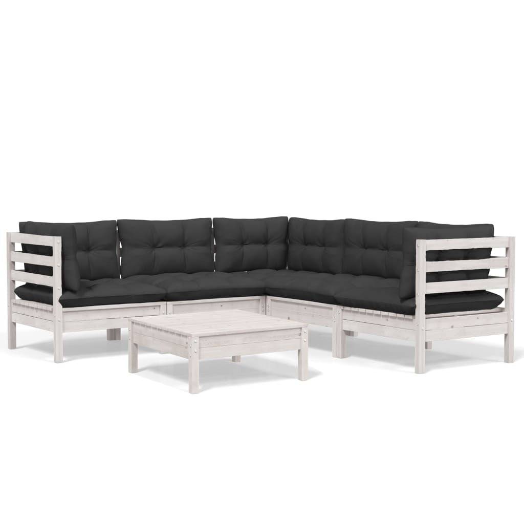 6 Piece Garden Lounge Set with Cushions Sofa Outdoor Solid Pinewood White