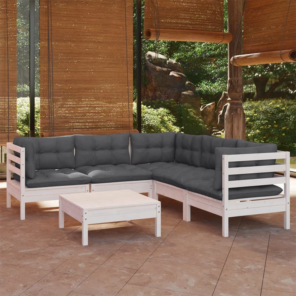 6 Piece Garden Lounge Set with Cushions Sofa Outdoor Solid Pinewood White