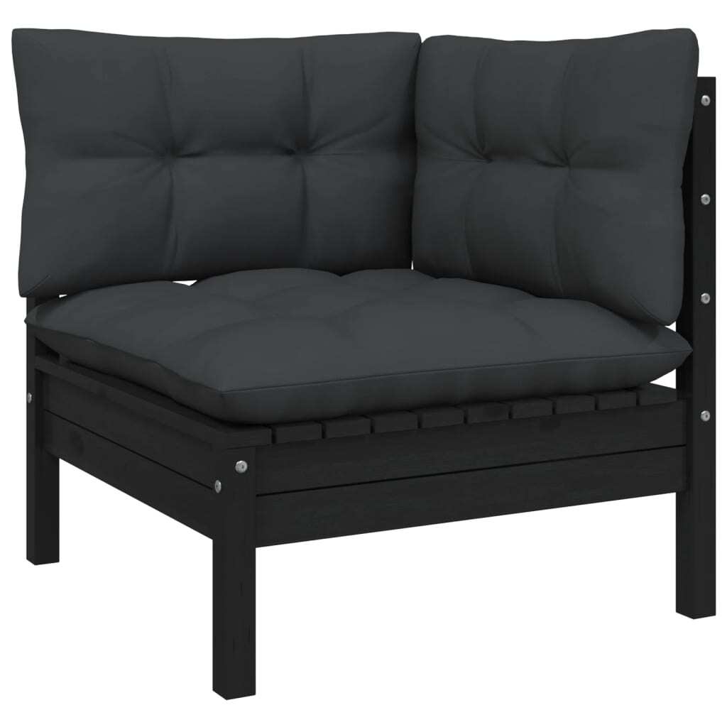 6 Piece Garden Lounge Set with Cushions Black Solid Pinewood
