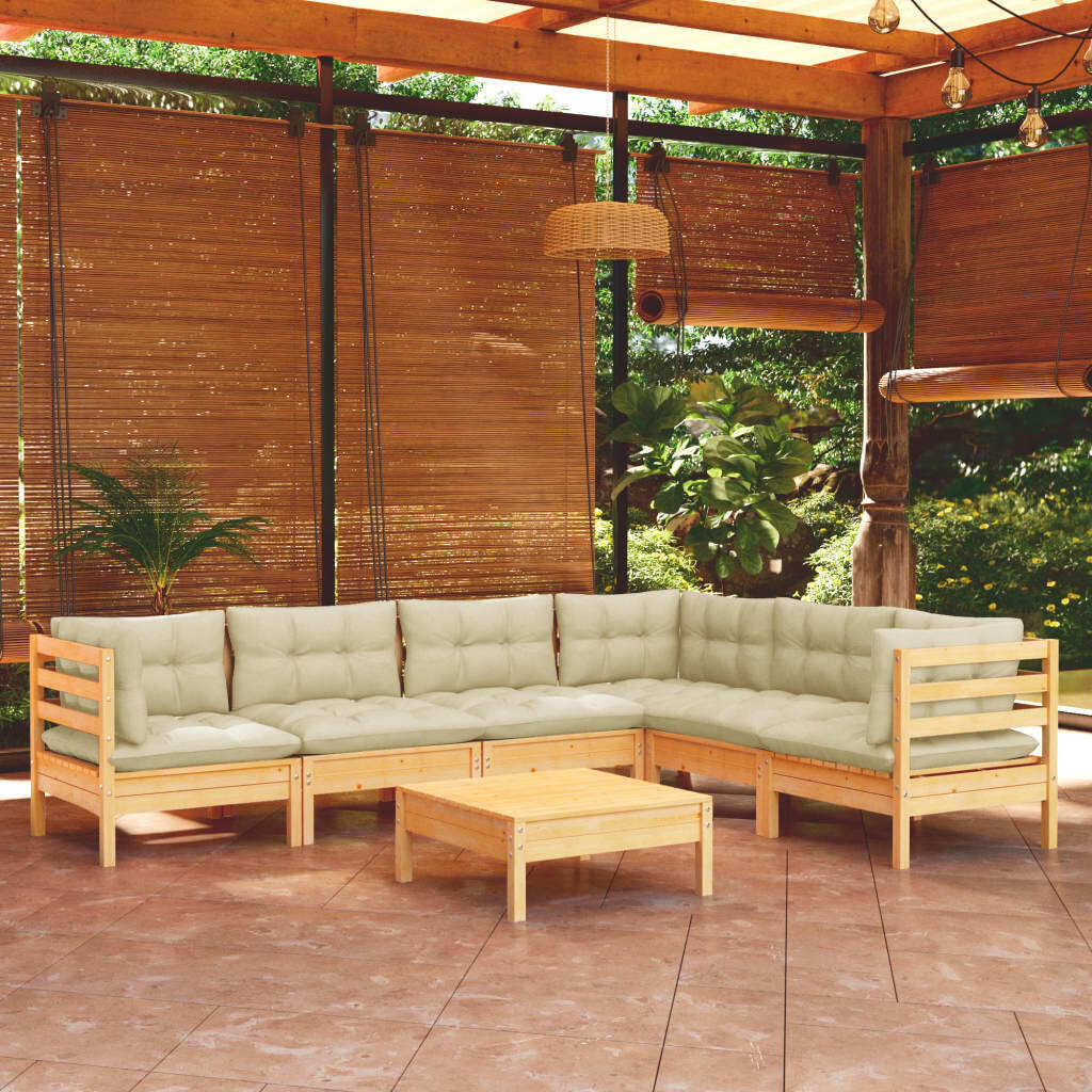 7 Piece Garden Lounge Set with Cushions Sofa Outdoor Solid Pinewood Cream