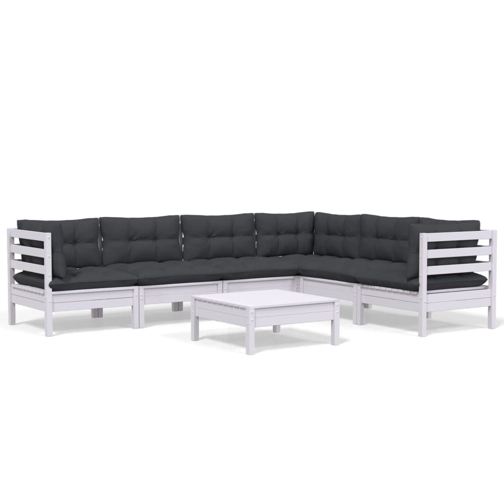7 Piece Garden Lounge Set with Cushions Sofa Outdoor Solid Pinewood White
