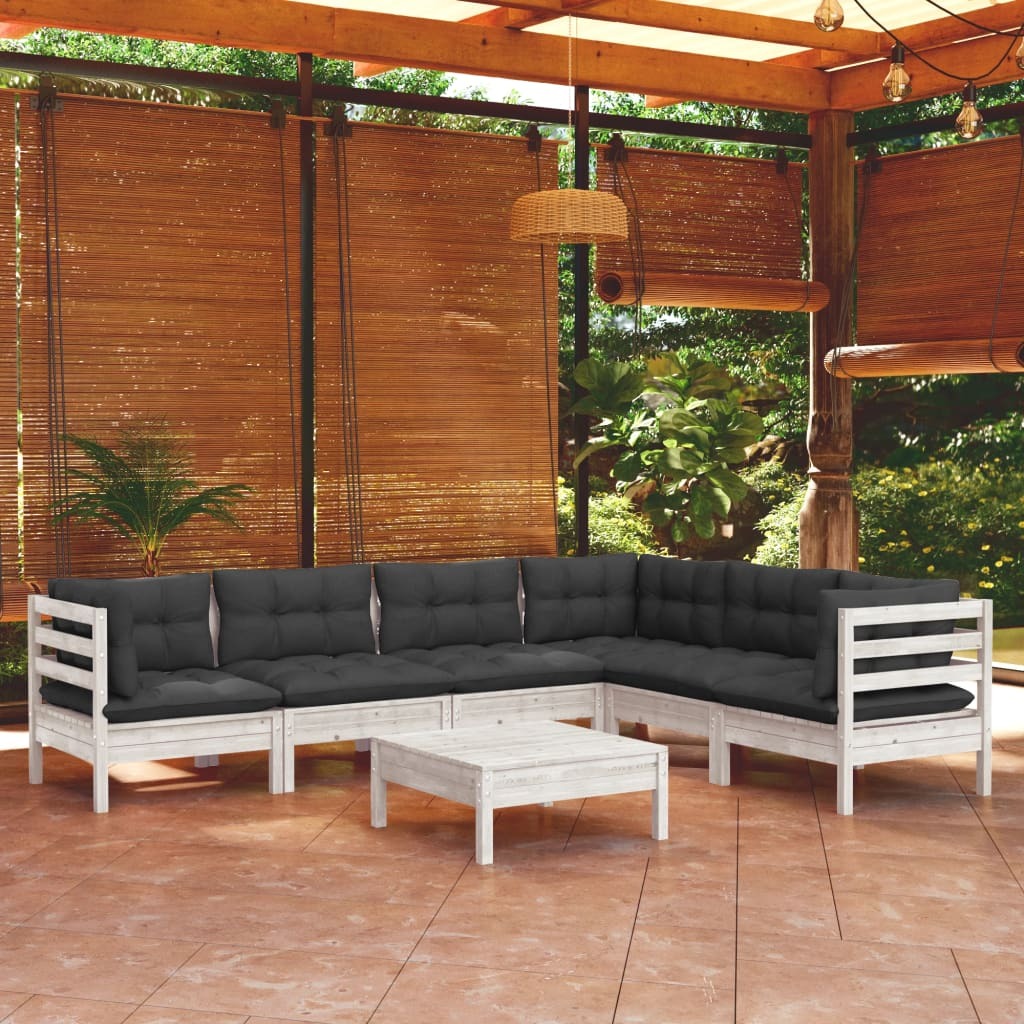 7 Piece Garden Lounge Set with Cushions Sofa Outdoor Solid Pinewood White