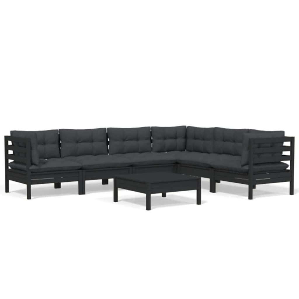 7 Piece Garden Lounge Set with Cushions Sofa Outdoor Solid Pinewood Black