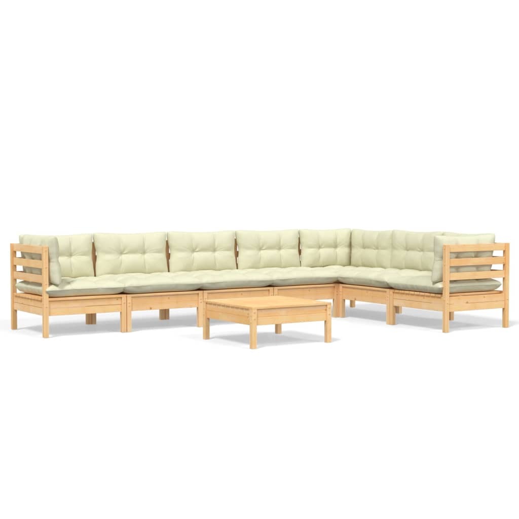 8 Piece Garden Lounge Set with Cushions Sofa Outdoor Solid Pinewood Cream