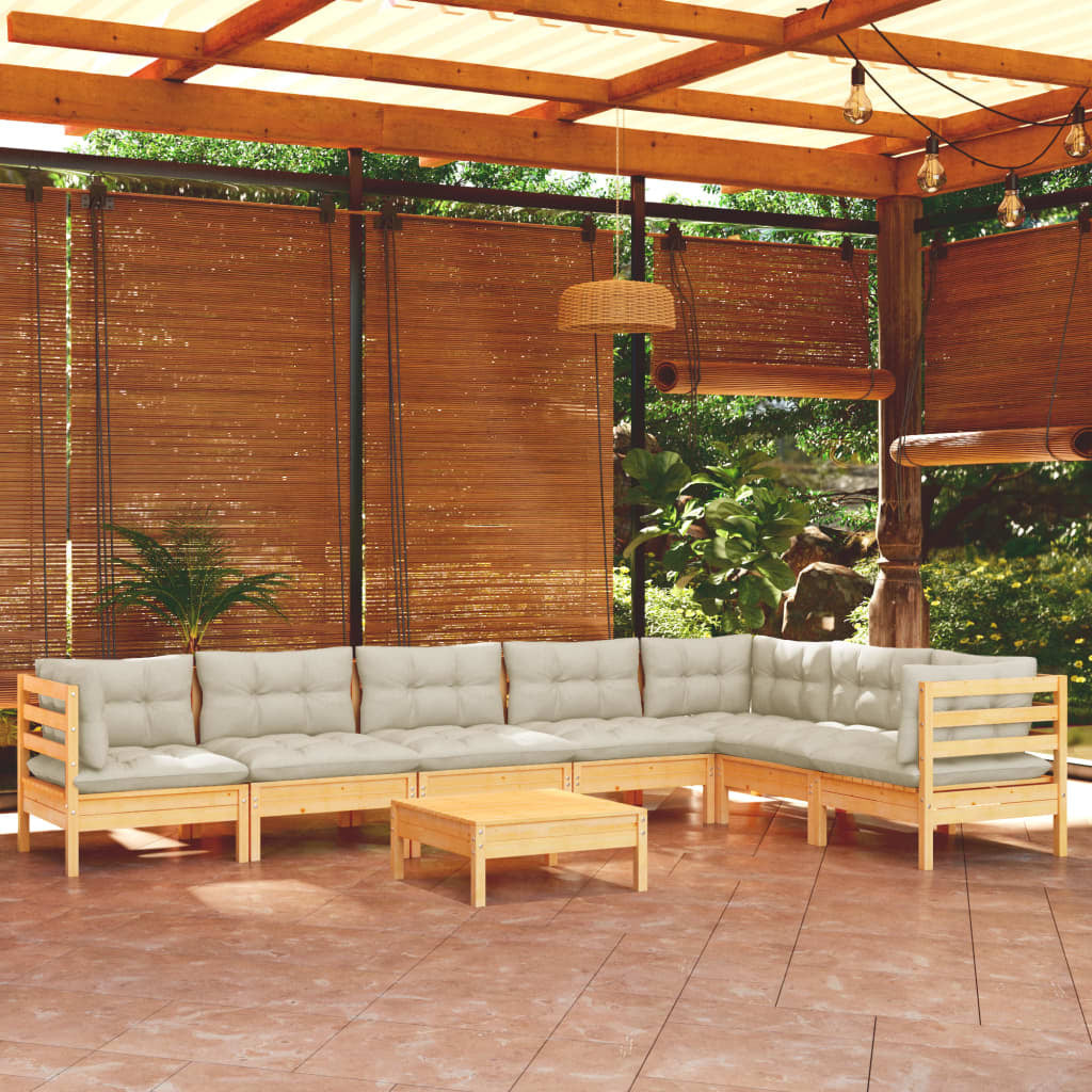 8 Piece Garden Lounge Set with Cushions Sofa Outdoor Solid Pinewood Cream