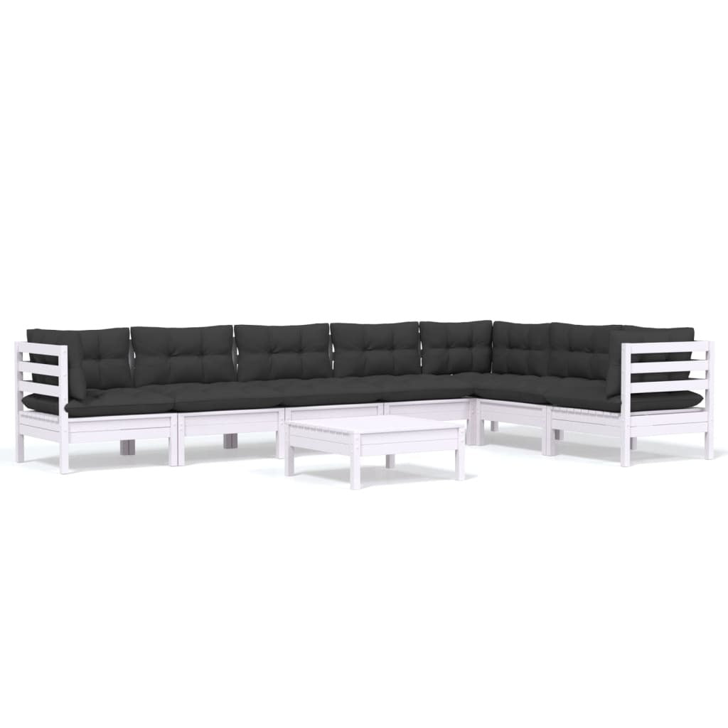 8 Piece Garden Lounge Set with Cushions Sofa Outdoor Solid Pinewood White