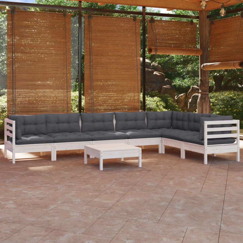 8 Piece Garden Lounge Set with Cushions Sofa Outdoor Solid Pinewood White