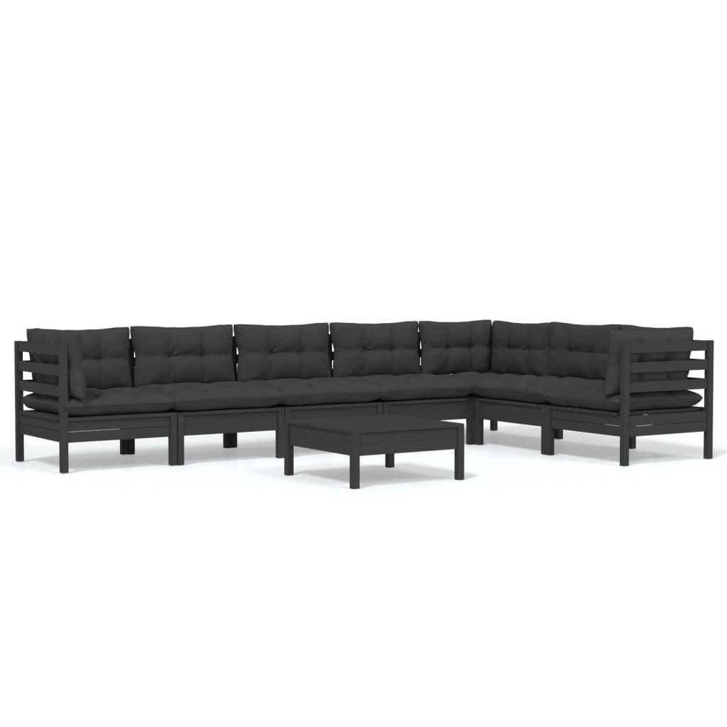 8 Piece Garden Lounge Set with Cushions Sofa Outdoor Solid Pinewood Black