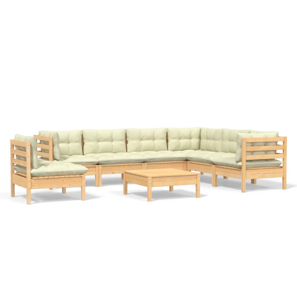8 Piece Garden Lounge Set with Cushions Sofa Outdoor Solid Pinewood Cream