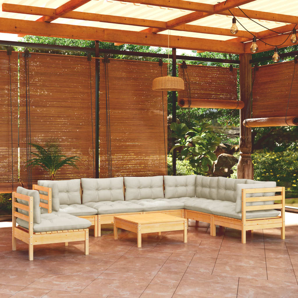 8 Piece Garden Lounge Set with Cushions Sofa Outdoor Solid Pinewood Cream