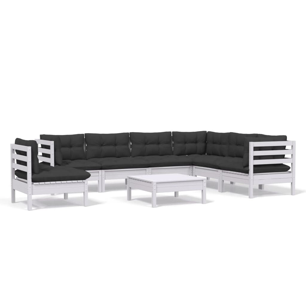 8 Piece Garden Lounge Set with Cushions Sofa Outdoor Solid Pinewood White