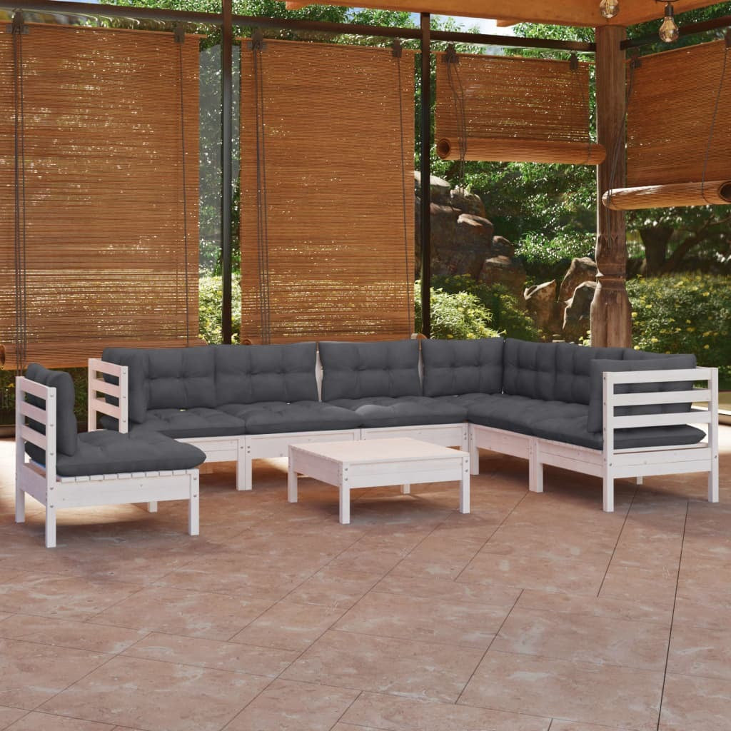 8 Piece Garden Lounge Set with Cushions Sofa Outdoor Solid Pinewood White