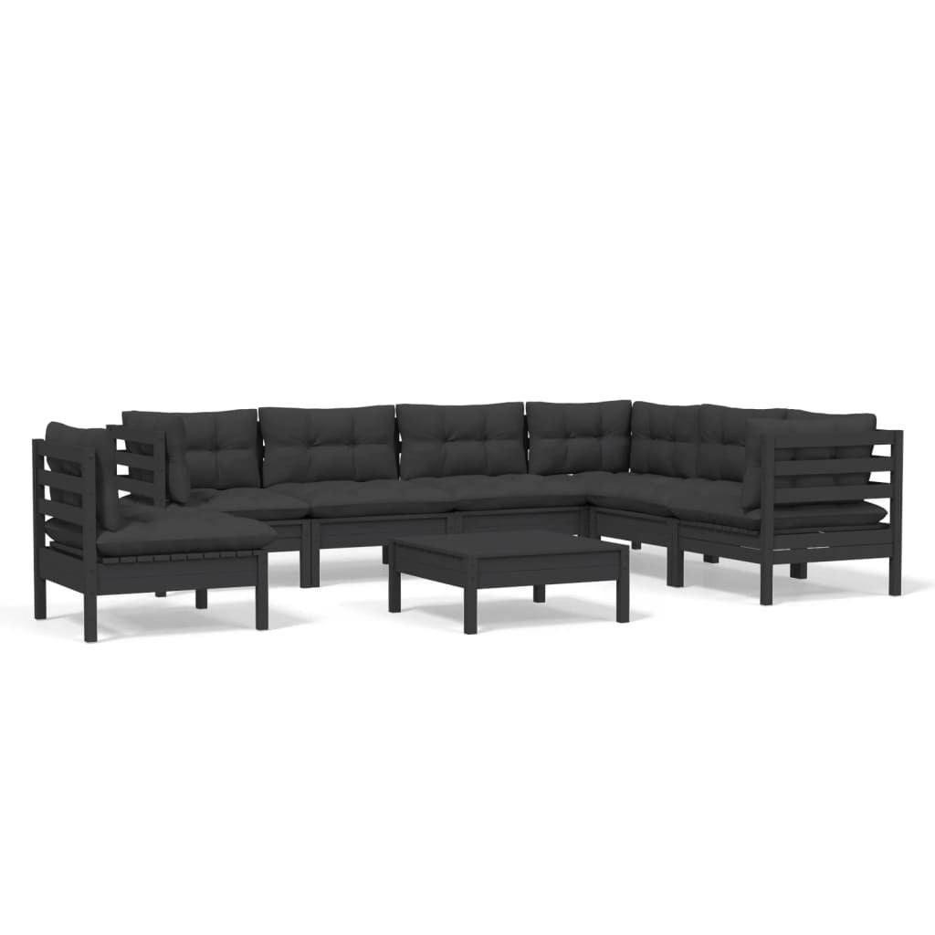 8 Piece Garden Lounge Set with Cushions Sofa Outdoor Solid Pinewood Black