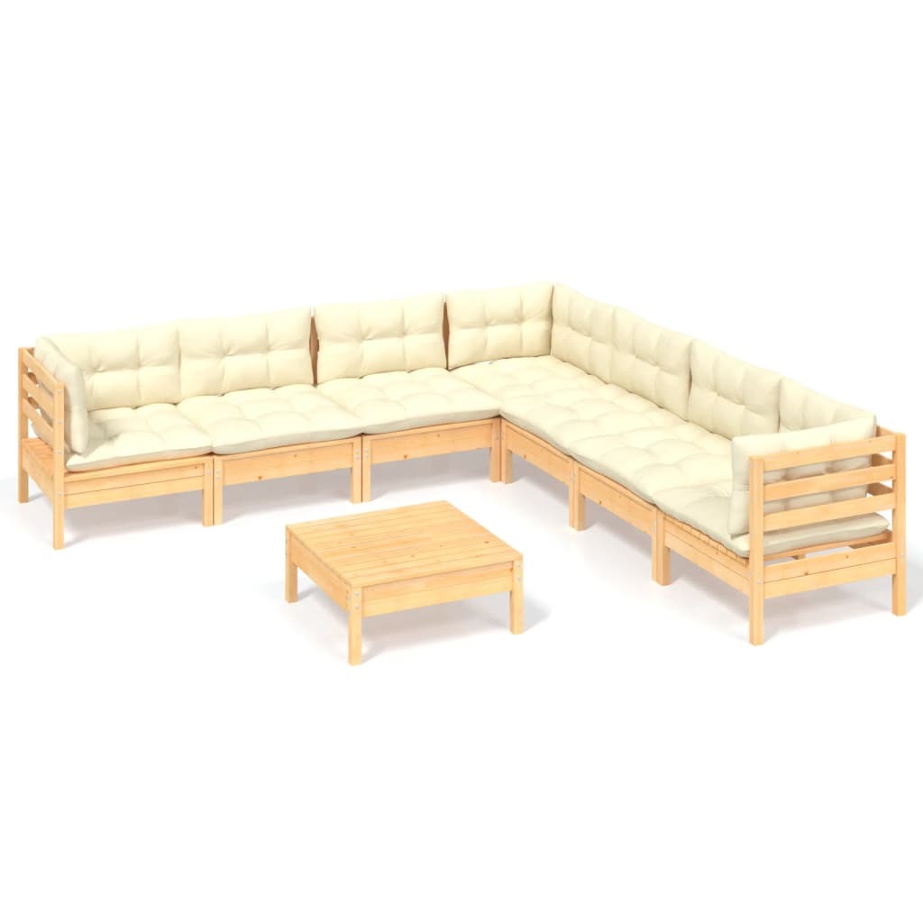 8 Piece Garden Lounge Set with Cushions Sofa Outdoor Solid Pinewood Cream