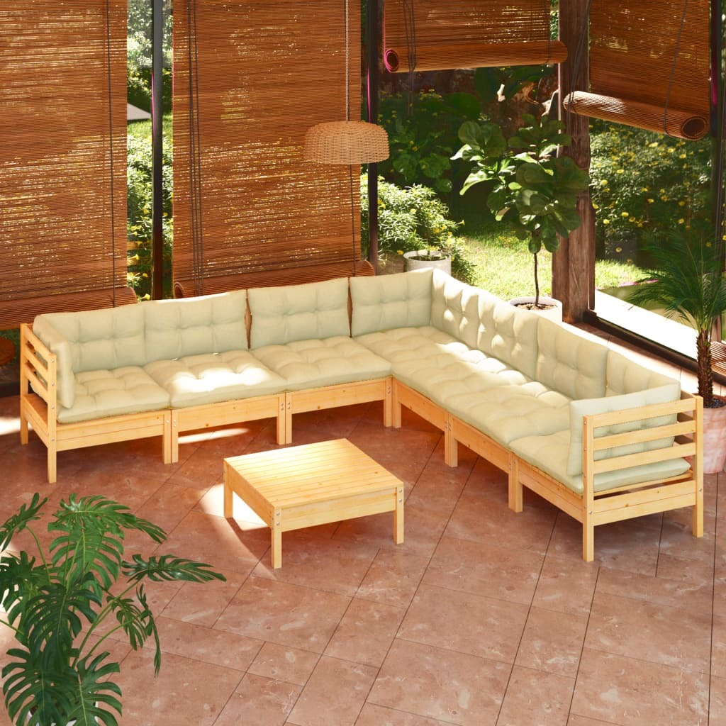 8 Piece Garden Lounge Set with Cushions Sofa Outdoor Solid Pinewood Cream
