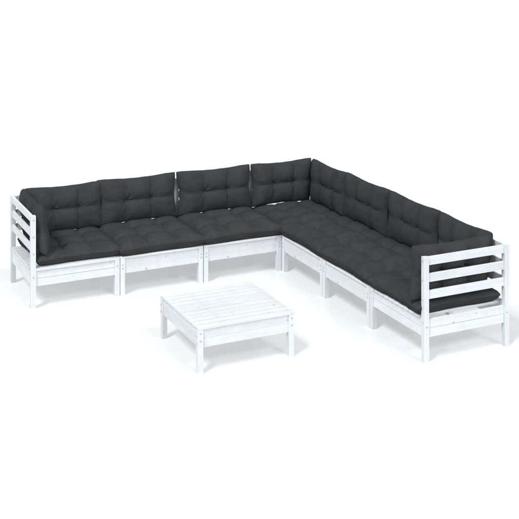 8 Piece Garden Lounge Set with Cushions Sofa Outdoor Solid Pinewood White