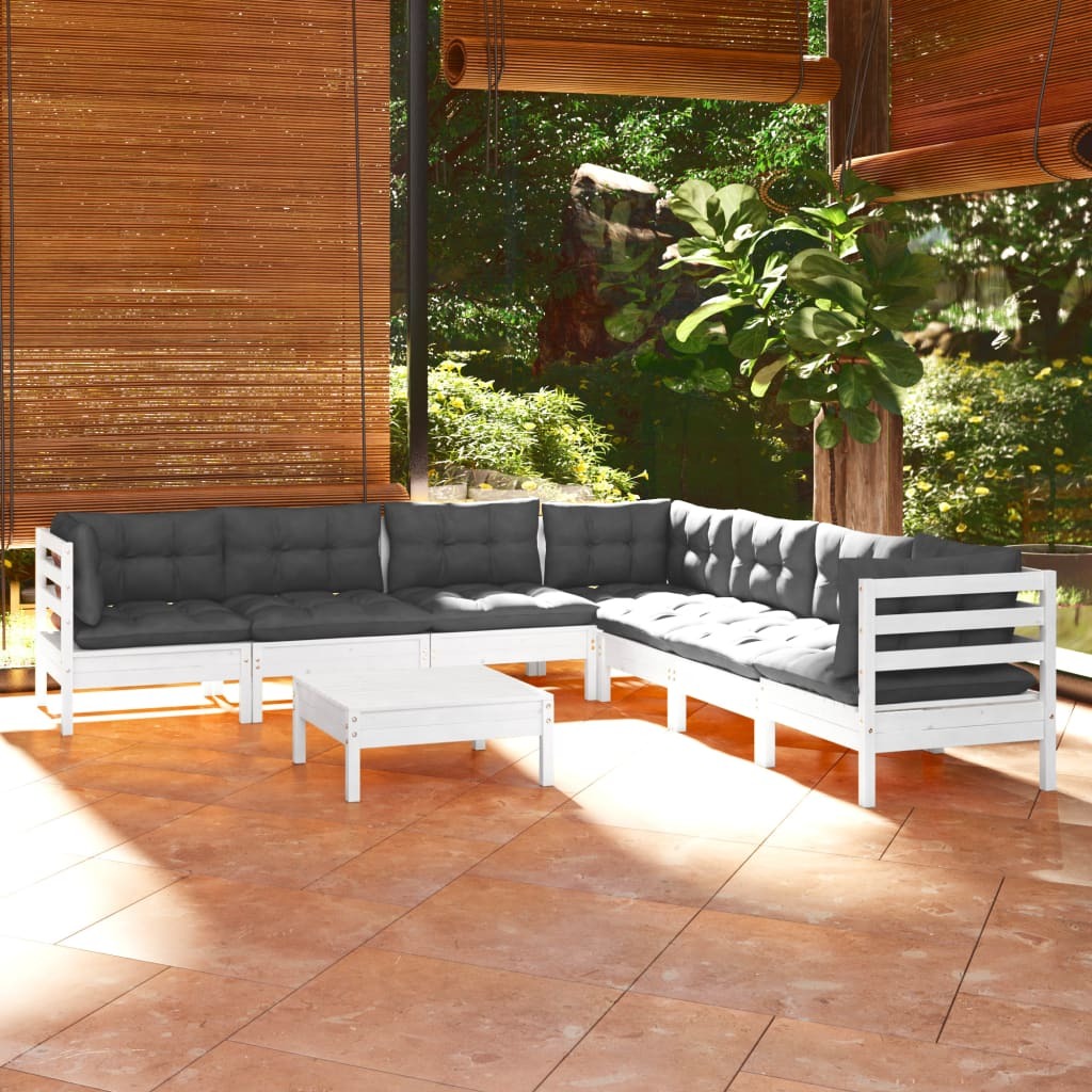 8 Piece Garden Lounge Set with Cushions Sofa Outdoor Solid Pinewood White