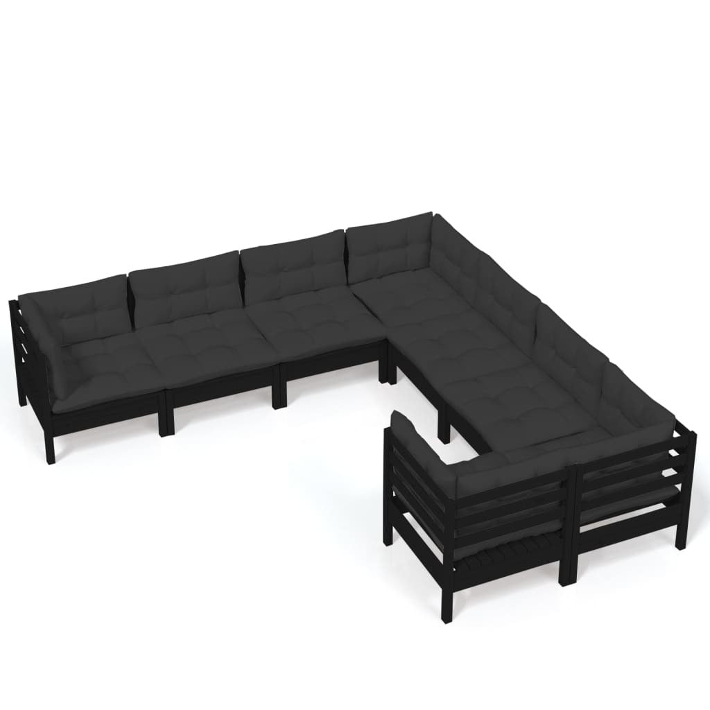 8 Piece Garden Lounge Set with Cushions Solid Pinewood Sofa Patio Set Black