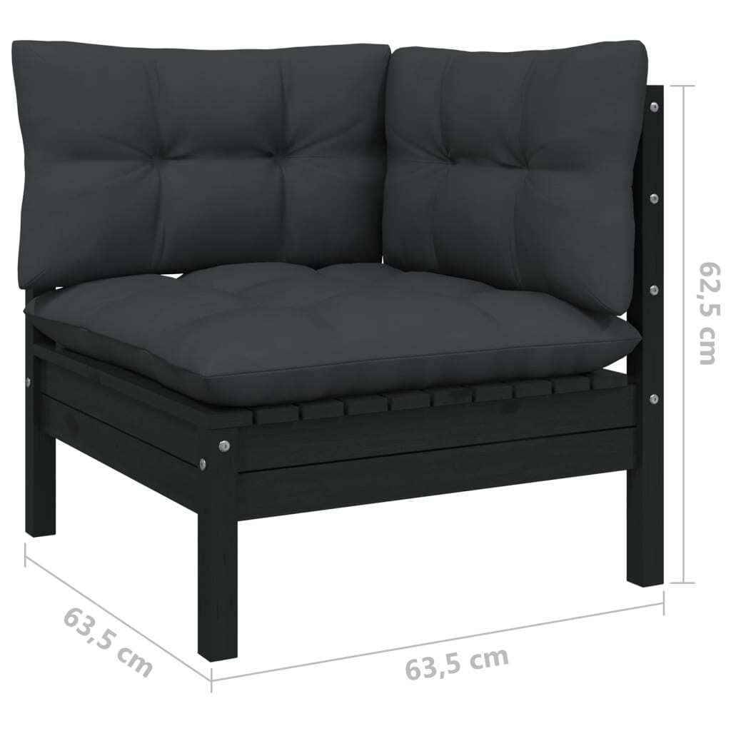 8 Piece Garden Lounge Set with Cushions Black Solid Pinewood