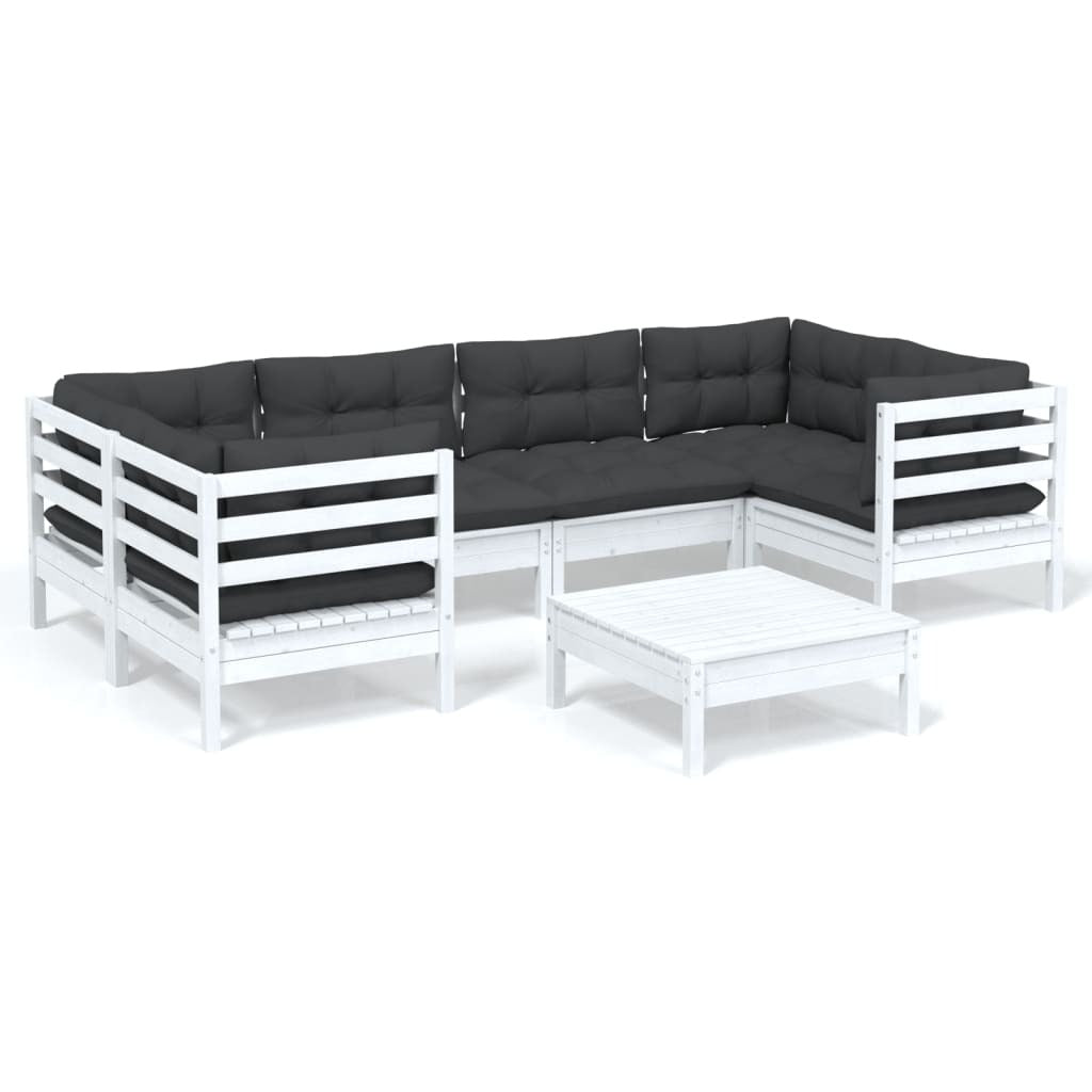 7 Piece Garden Lounge Set with Cushions Solid Pinewood Sofa Patio Set White