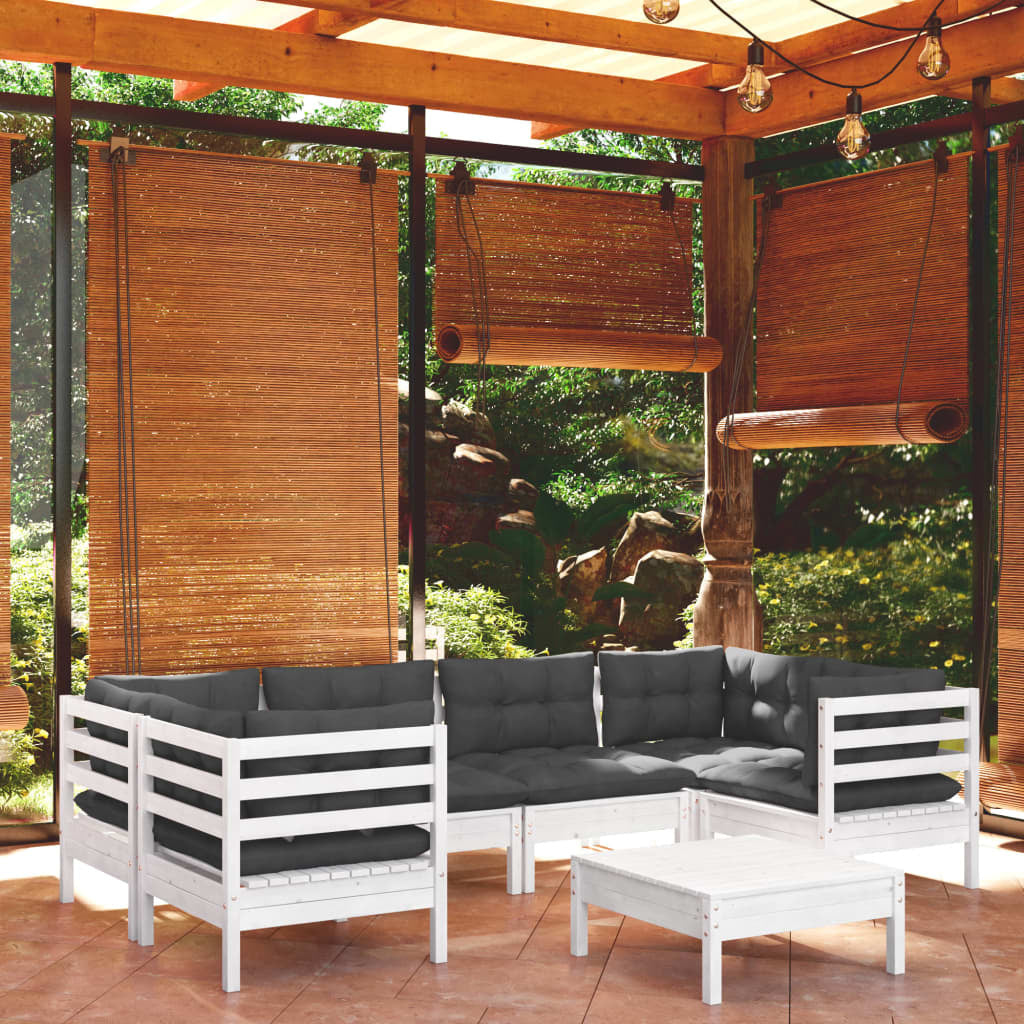 7 Piece Garden Lounge Set with Cushions Solid Pinewood Sofa Patio Set White