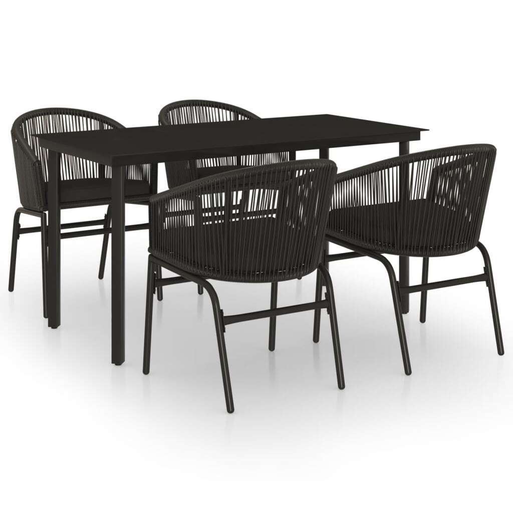 5 Piece Garden Dining Set Table Chairs Glass Top Steel Outdoor Black