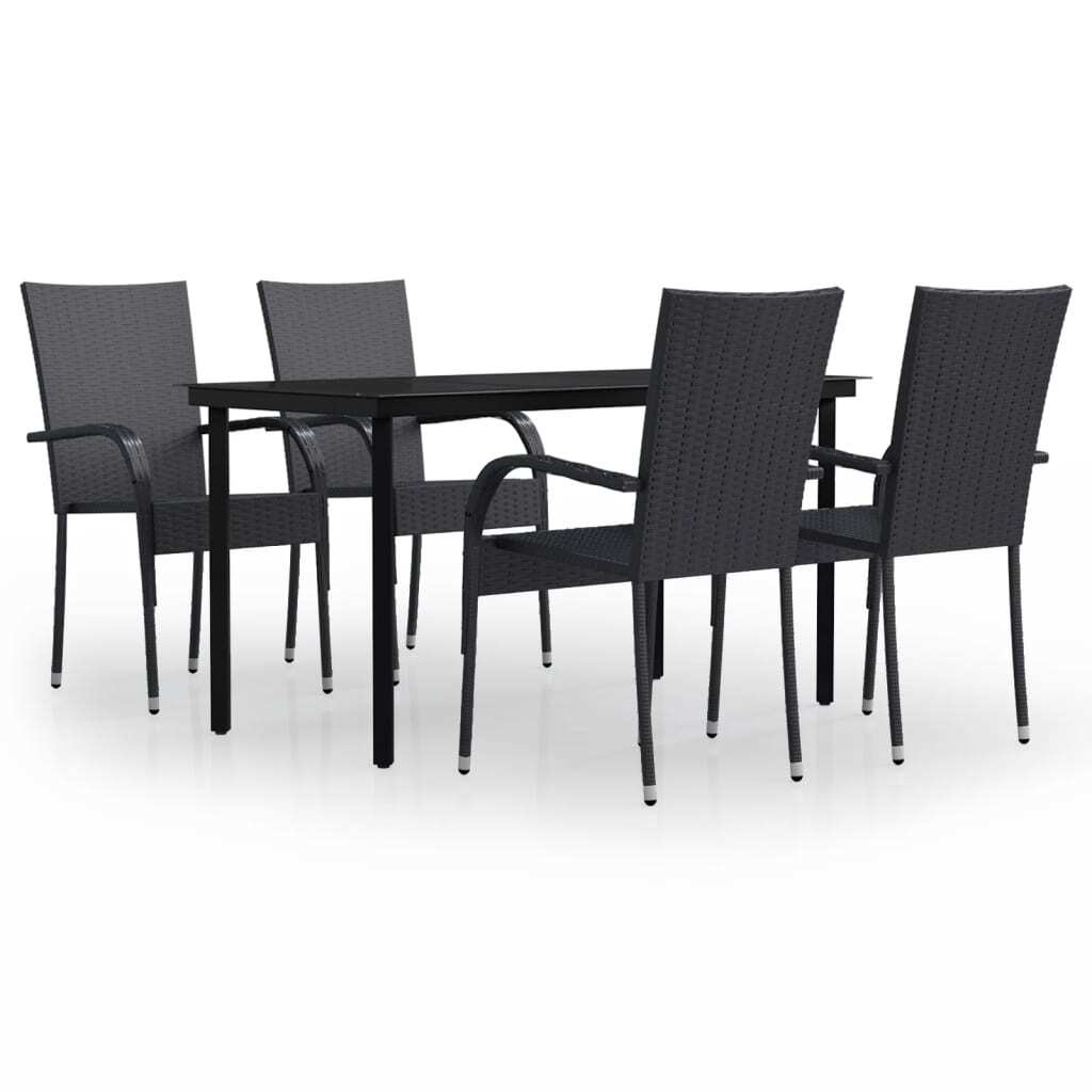 Powder-Coated Steel 5 Piece Outdoor Dining Set Black Water-Resistant