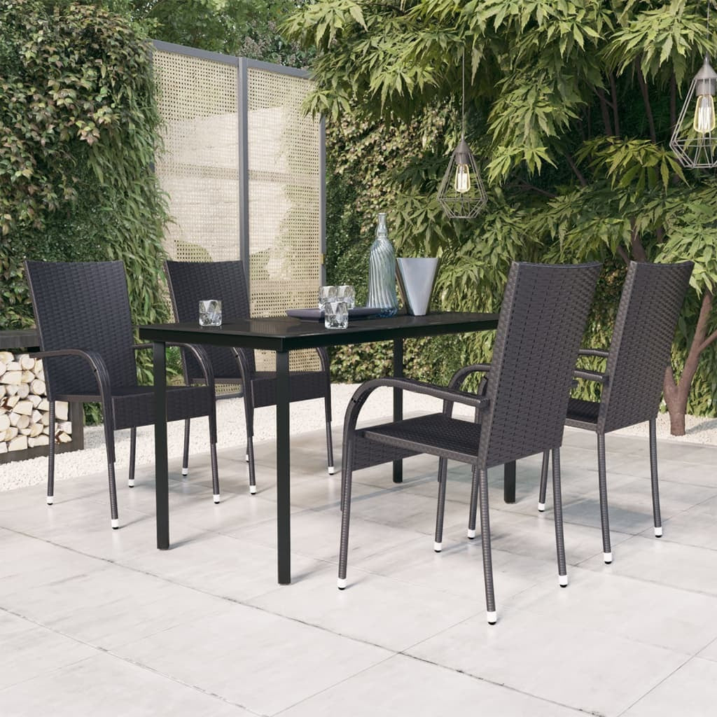 Powder-Coated Steel 5 Piece Outdoor Dining Set Black Water-Resistant