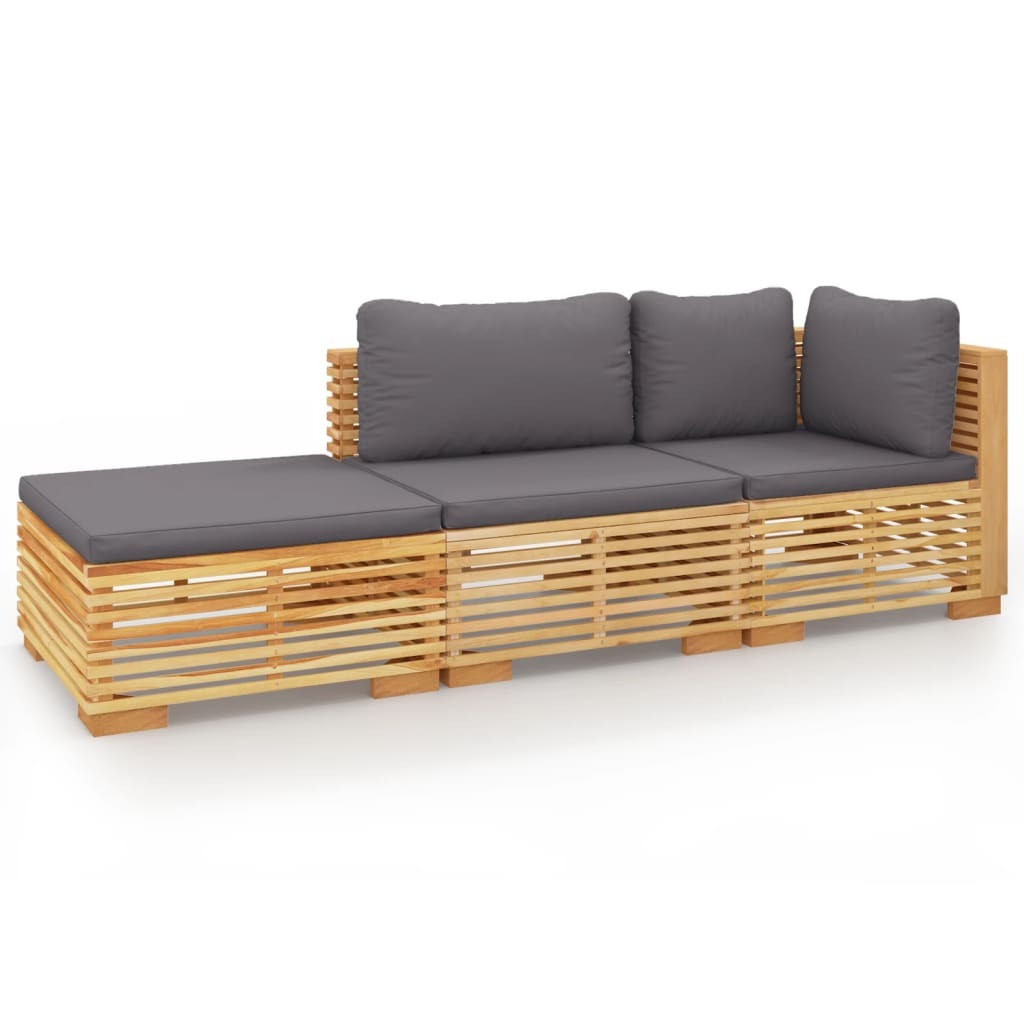 3 Piece Garden Lounge Set with Cushions Sofa Table Outdoor Solid Teak Wood