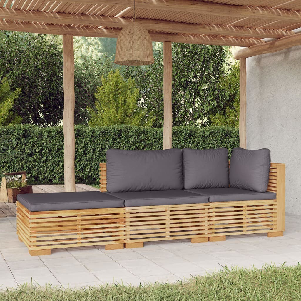 3 Piece Garden Lounge Set with Cushions Sofa Table Outdoor Solid Teak Wood