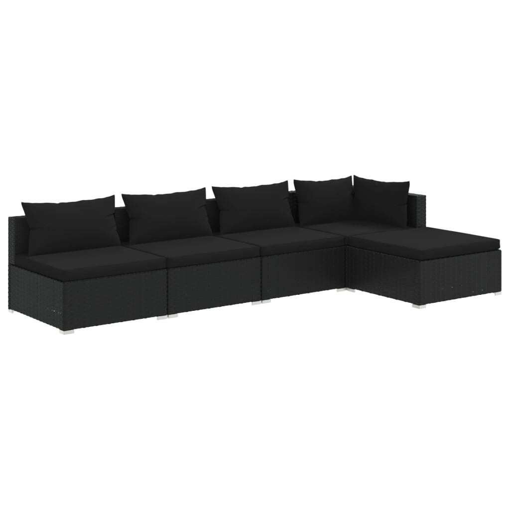 5 Piece Garden Lounge Set with Cushions Sofa Table Outdoor Poly Rattan Black