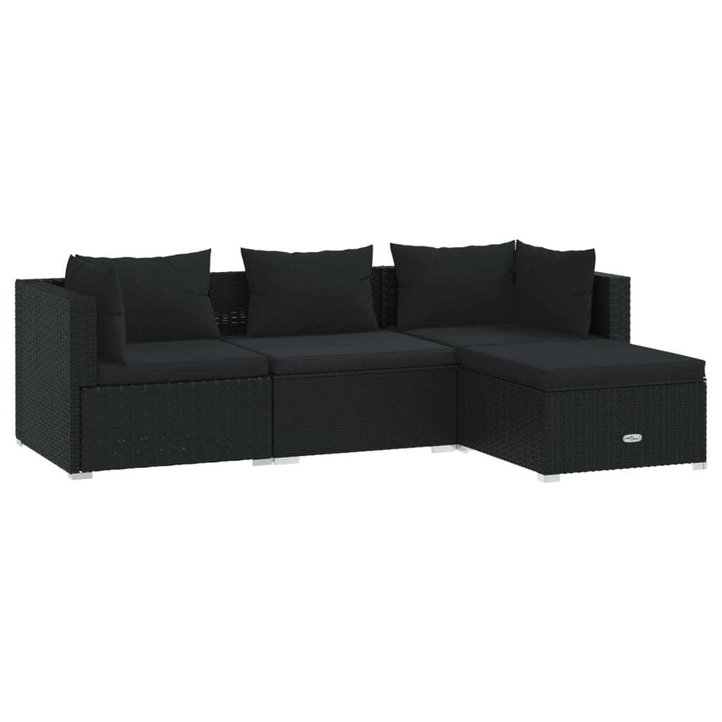 4 Piece Garden Lounge Set with Cushions Poly Rattan Outdoor Sofa Set Black