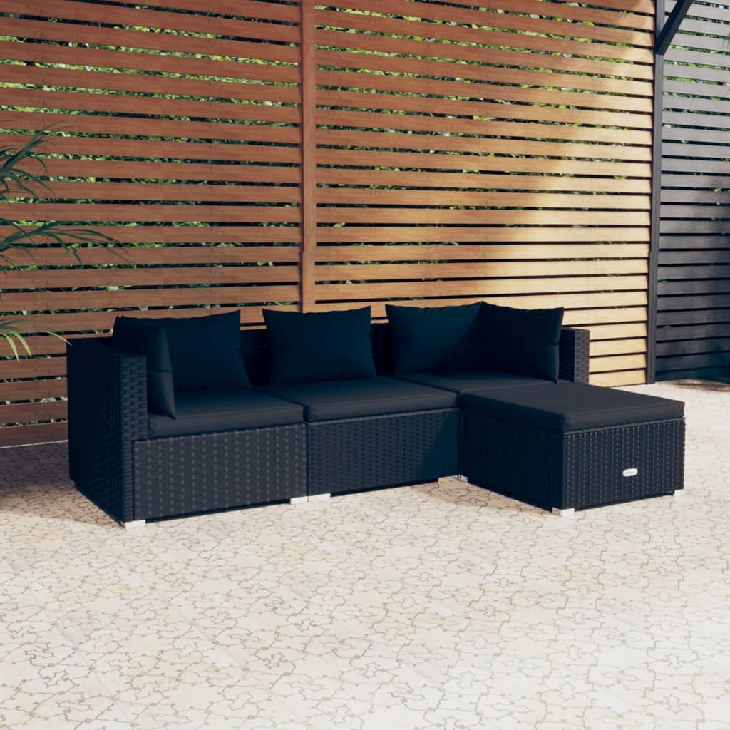 4 Piece Garden Lounge Set with Cushions Poly Rattan Outdoor Sofa Set Black