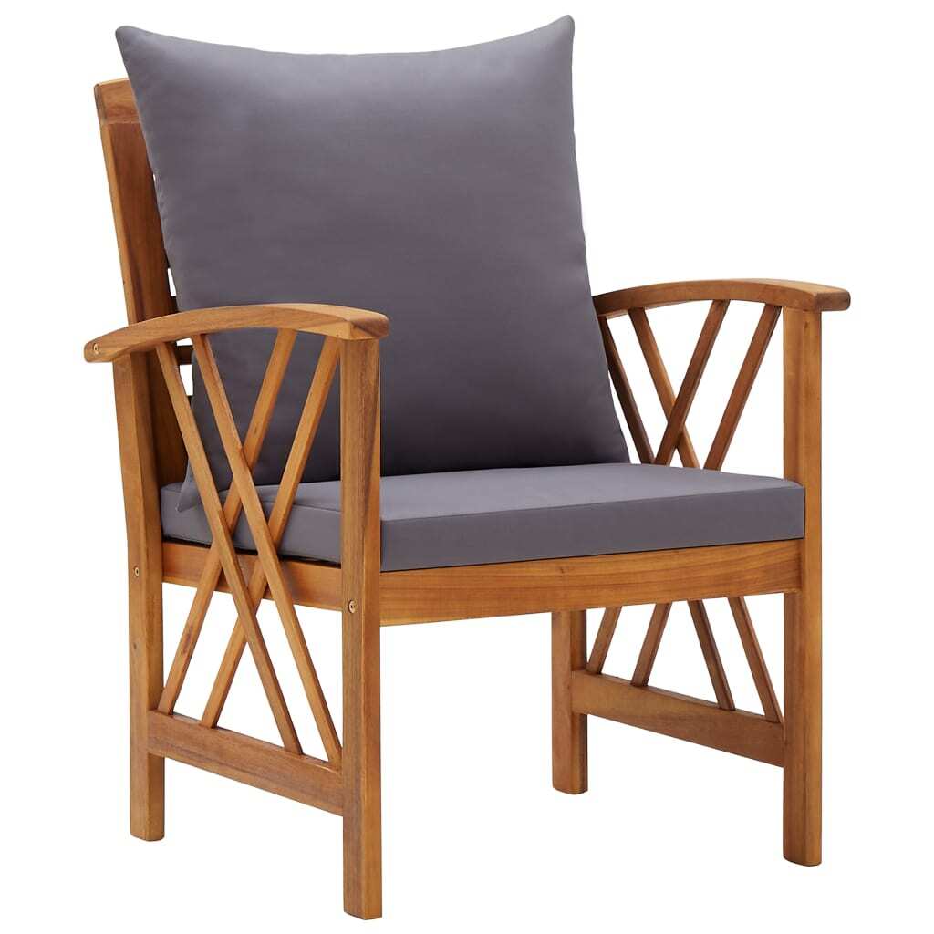 Garden Chairs with Cushions Set of 2 Solid Acacia Wood Outdoor Patio Natural