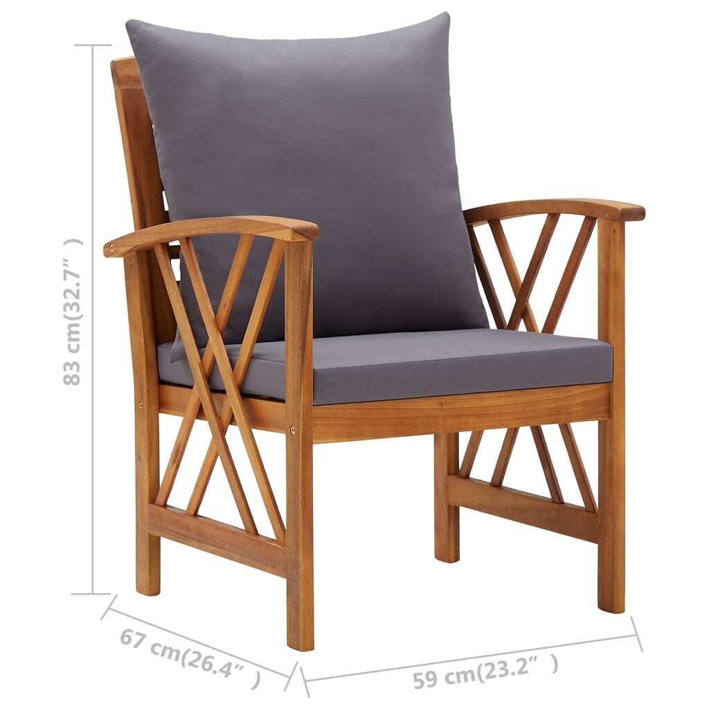 Garden Chairs with Cushions Set of 2 Solid Acacia Wood Outdoor Patio Natural