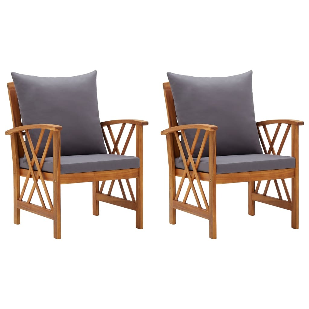 Garden Chairs with Cushions Set of 2 Solid Acacia Wood Outdoor Patio Natural