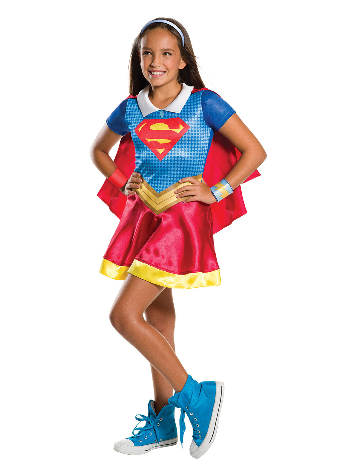 Supergirl Costume for Kids Dress with Cape Headband Cuffs DC Superhero Outfit