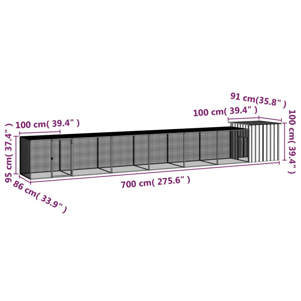 Chicken Cage Run Coop Hen House Poultry Enclosure Galvanised Steel Anthracite