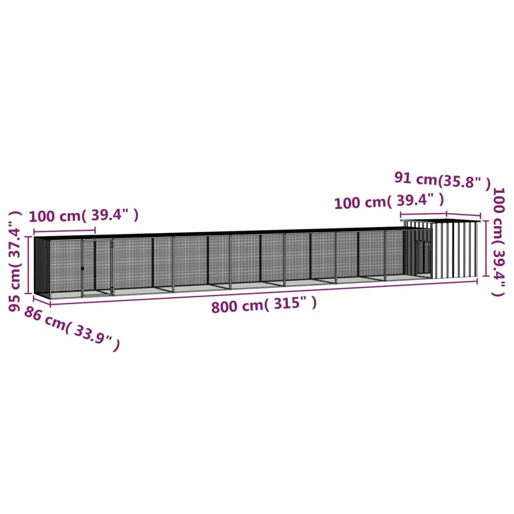Chicken Cage Run Coop Hen House Poultry Enclosure Galvanised Steel Anthracite