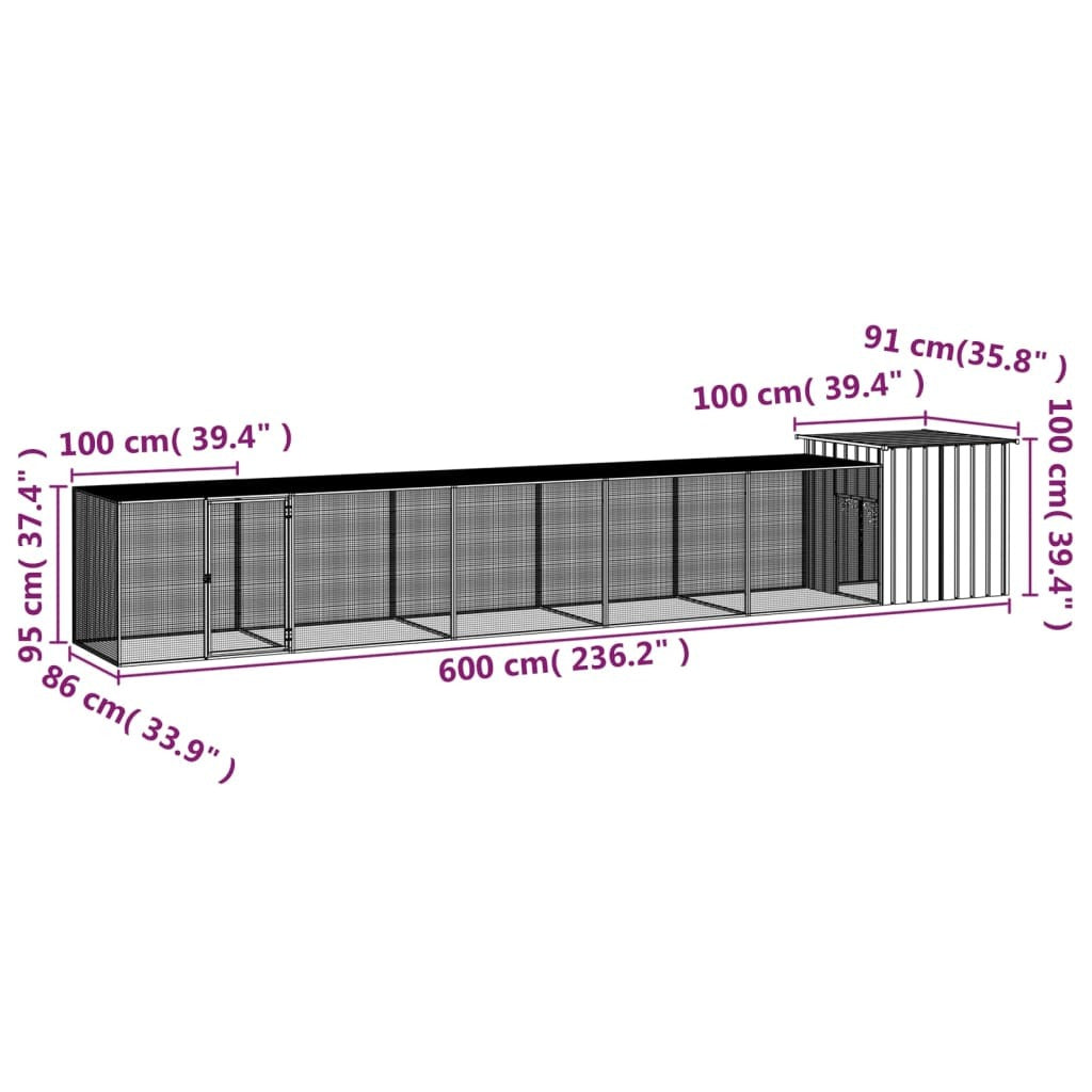 Chicken Cage Run Coop Hen House Poultry Enclosure Galvanised Steel Grey