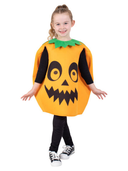 Pumpkin Costume Child Halloween Veggie Tabard with Printed Face and Collar - Orange