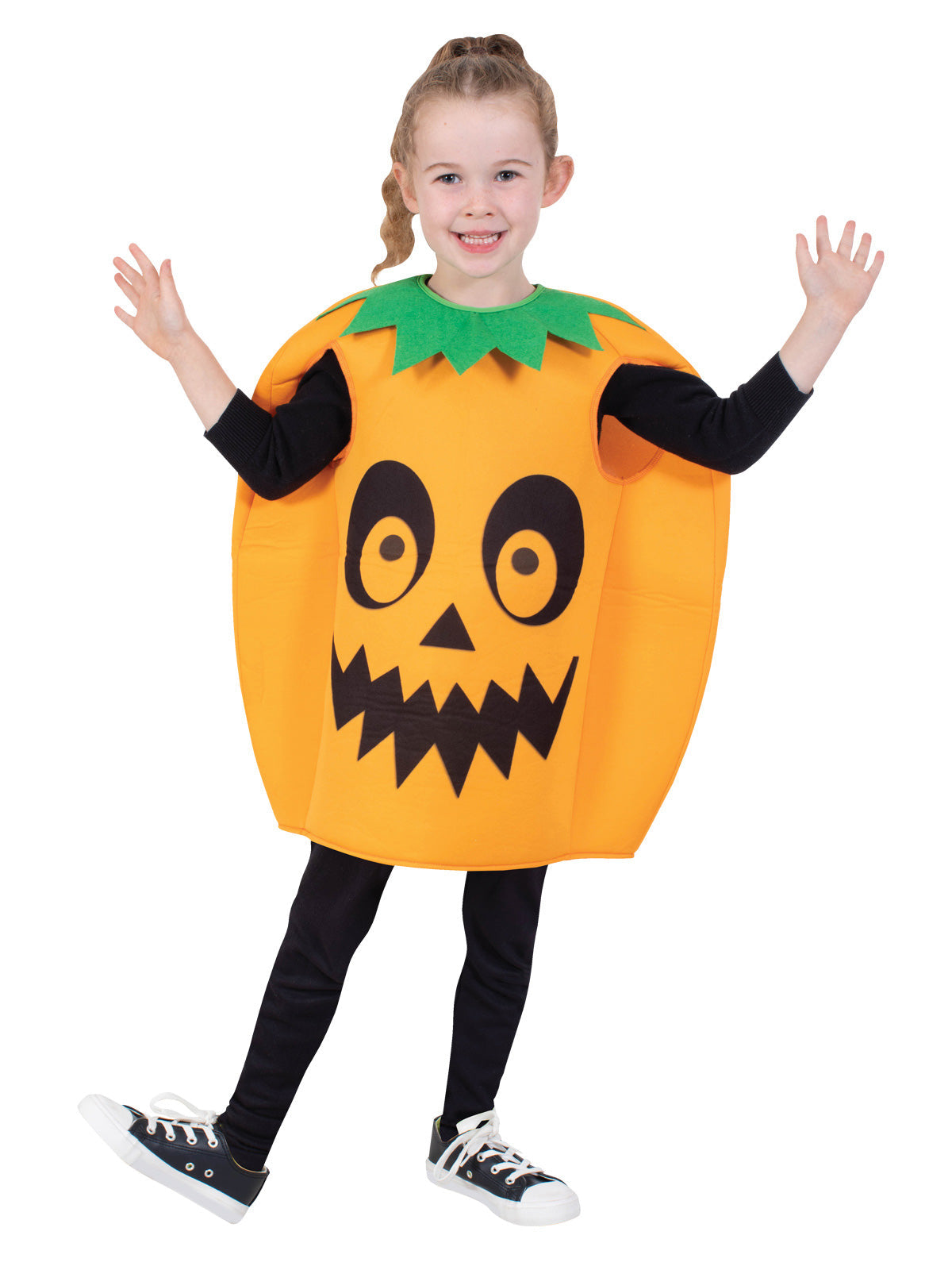 Pumpkin Costume Child Halloween Veggie Tabard with Printed Face and Collar - Orange