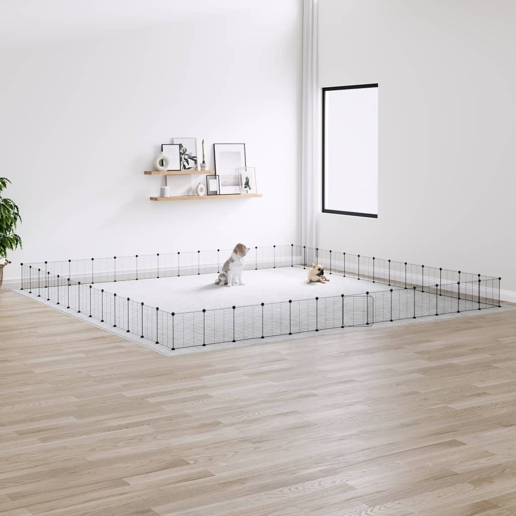 Pet Cage 52 Panel DIY Modular Playpen Fence Enclosure Steel Black