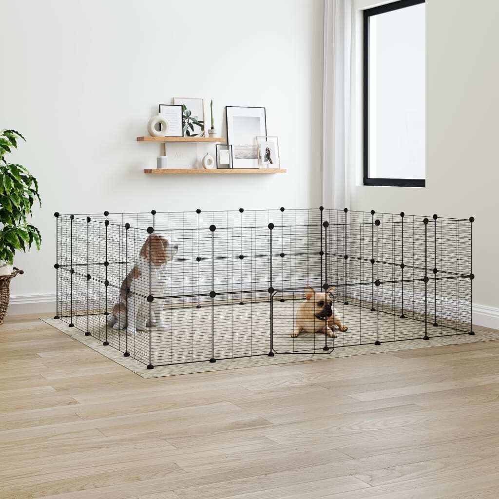 Pet Cage 44 Panel DIY Modular Playpen Fence Enclosure Steel Black