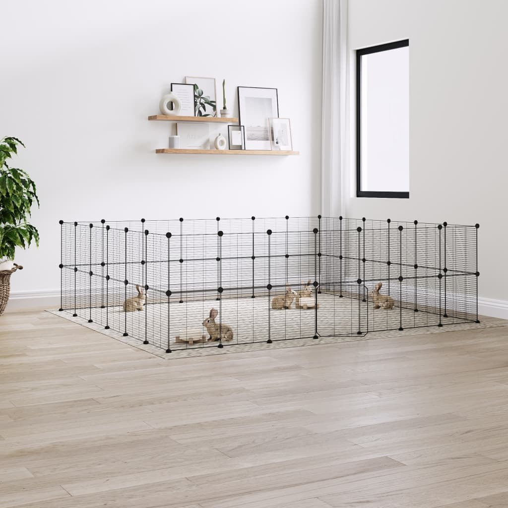 Pet Cage 52 Panel DIY Modular Playpen Fence Enclosure Steel Black